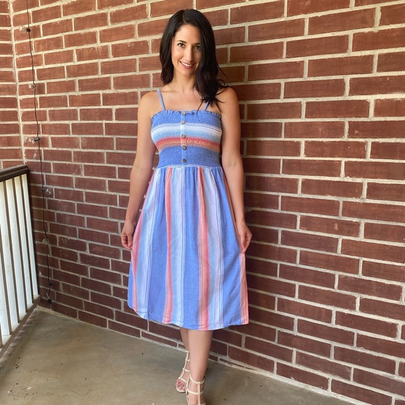 Blue Striped Midi Sun Dress - Picture 6 of 6
